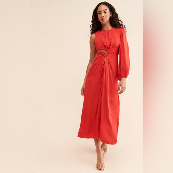 Farm Rio One Shoulder Maxi Cut Off Gold Detail Formal Dress Size Medium - Picture 1 of 10